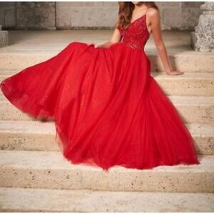 NEW TIFFANY DESIGNS women's tulle skirt dress in redred